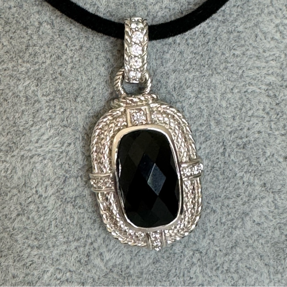 Judith Ripka Sterling Silver Black Onyx Stone Diamond Pendant Necklace Necklace